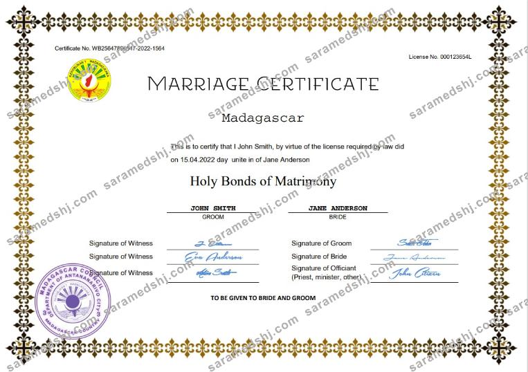 Madagascar marriage certificate Word and PDF template